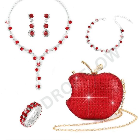 4-Piece Rhinestone Evening Clutch Set with Jewelry Elegant Formal Accessories